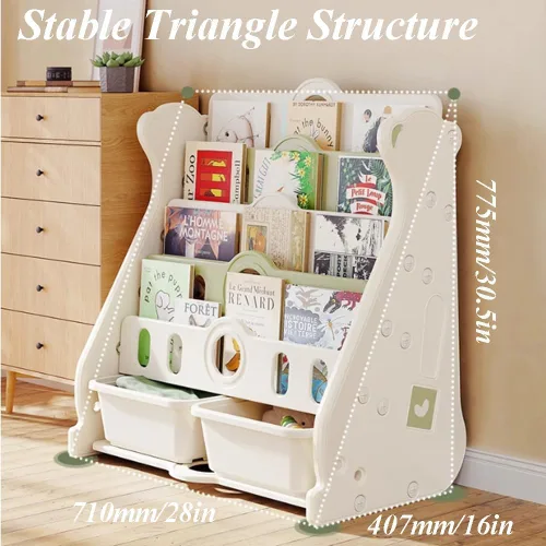 Miniatura 2 de Estantería infantil y almacenamiento de juguetes para niños pequeños, estantería blanca de 4 niveles para dormitorio/guardería/aula, estantería