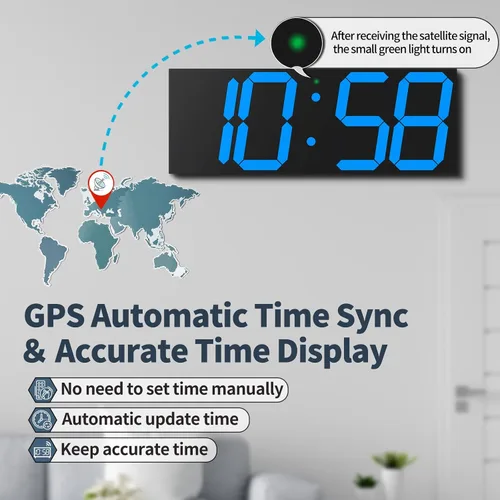 Miniatura 3 de CHKOSDA Reloj de pared digital automático de 18.7 pulgadas, reloj de pared LED con pantalla grande, reloj multifunción con alarma y temporizador