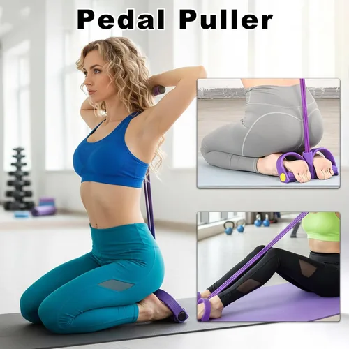 Miniatura 5 de Bandas de resistencia de pedal con asas, 6 tubos de pedal de tobillo, bandas de fitness multifunción con figura 8 banda de resistencia