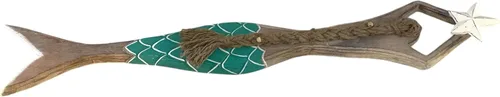 Miniatura 3 de OMA Escultura de sirena de madera para decoración de pared, playa náutica costera, sirena, estrella, estatua colgante, decoración del hogar, grande