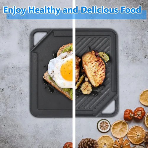 Miniatura 3 de GasSaf Plancha reversible de hierro fundido, sartén de doble cara perfecta para estufas y parrillas de gas, 10 x 10 pulgadas