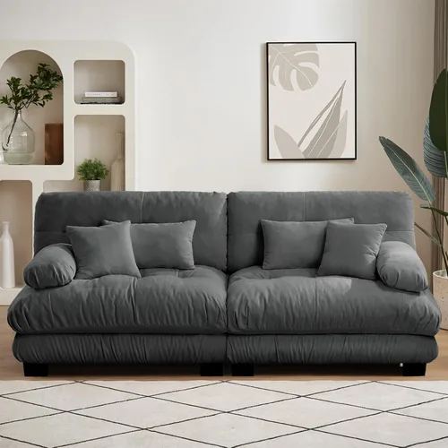 Miniatura 21 de Reposapiés Otomano Tapizado de Terciopelo con Cojín para Sofá Seccional Sofá 300 libras para Sala de Estar (Beige)