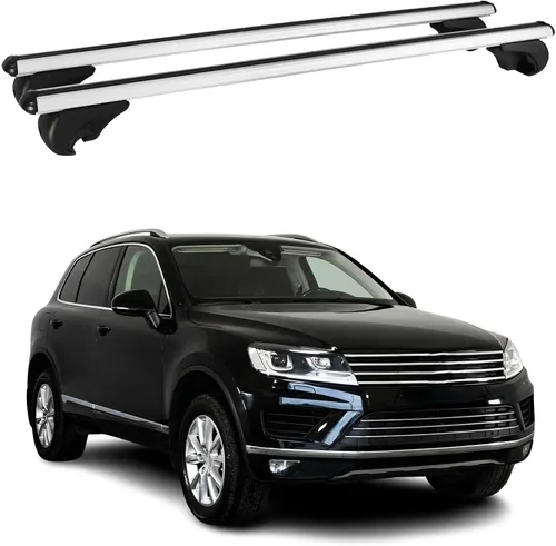 OMAC Portaequipajes con cerradura para VW Touareg 2011-2018, color gris, 2 piezas antirrobo para viajes, kayak, canoa, surf, esquí, snowboard,