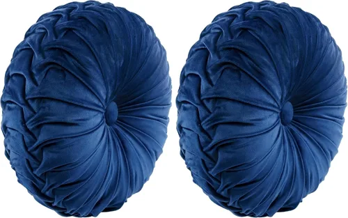 Lush Decor Almohada decorativa redonda plisada de terciopelo suave, 1 unidad, 15 pulgadas de diámetro, almohada redonda de felpa azul marino, cojín
