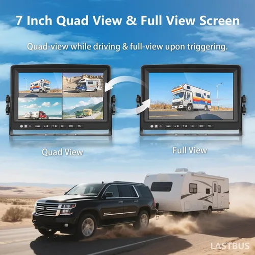 Miniatura 4 de Sistema de cámara RV de 7 pulgadas para caravana, semirremolque, cámper, 4 pantallas divididas, monitor de grabación HD DVR + cámara de visión
