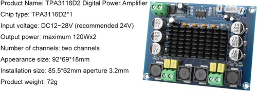 Miniatura 4 de Clyxgs TPA3116D2 Placa de amplificador de audio digital de doble canal clase D, DC12-26V módulo de amplificador estéreo de alta potencia
