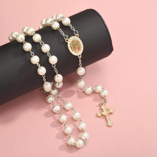 Miniatura 5 de 40 piezas de diamantes de imitación de aleación de cruz religiosa Virgen religiosa Nuestra Señora de Guadalupe María Rosario abalorios para hacer