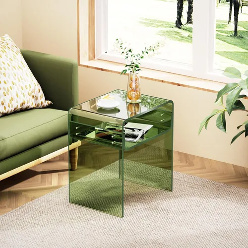 Miniatura 7 de Mesa auxiliar de 2 niveles de acrílico transparente; mesa de noche para sala de estar, dormitorio (1, Verde)