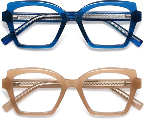 Miniatura 8 de AMOMOMA Paquete de 2 lentes de lectura modernos con diseño de ojo de gato para mujeres y hombres, elegantes lentes cuadrados con bloqueo de luz azul