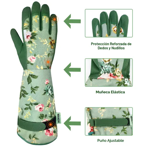 Miniatura 4 de WANCHI Guantes de jardinería, duraderos y cómodos guantes largos de jardín para mujer, para trabajos de jardinería y trabajo en el patio, guantes