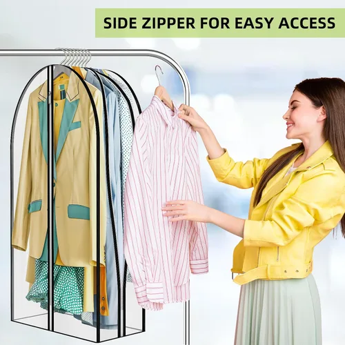 Miniatura 4 de Bolsas de ropa transparentes con fuelle de 12 pulgadas para colgar ropa, bolsas de traje de 60 pulgadas para almacenamiento de abrigos, vestidos