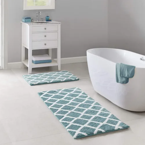 Madison Park Bittman - Alfombra de baño reversible de pelo alto, lujosa, copetuda, absorbente, de secado rápido, diseño geométrico, decoración de