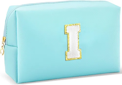 Miniatura 9 de URSKYTOUS Regalos para niñas, bolsa de maquillaje con inicial, bolsa de cosméticos personalizada con cremallera, bonita bolsa de aseo de viaje, Azul