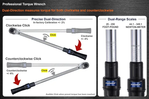 Miniatura 2 de Llave dinamométrica profesional de clic de doble dirección de 1/2" 25-250 ft-lb (44.1-349.1 Nm)