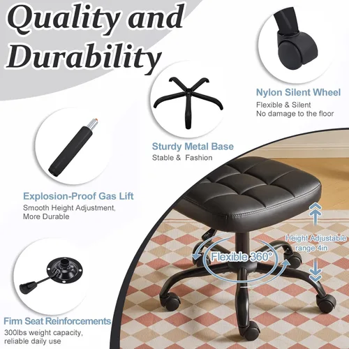 Miniatura 6 de VINGLI Silla de escritorio compacta y pequeña, linda silla sin brazos con ruedas, silla de tocador con respaldo bajo, silla de tarea ajustable