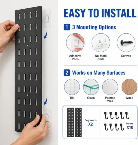 Miniatura 3 de Organizador de pared de tablero perforado: sistema modular para configuración de juegos, soluciones de almacenamiento de oficina y cocina que crean