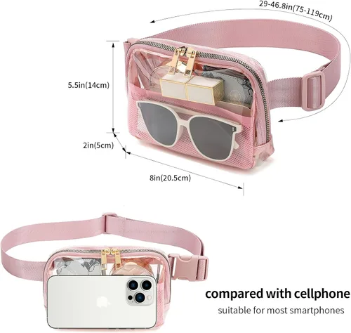 Miniatura 6 de Riñonera transparente aprobada para mujeres y hombres con correa ajustable, resistente al agua, bolsa transparente para viajes, entrenamiento, Rosa