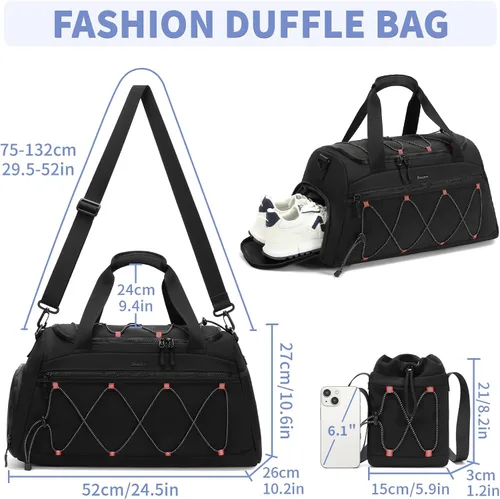 Miniatura 2 de Bolsa de gimnasio para mujer, bolsa de viaje deportiva de 40 L, mochila de gimnasio con compartimento para zapatos, bolsa de mano para fines