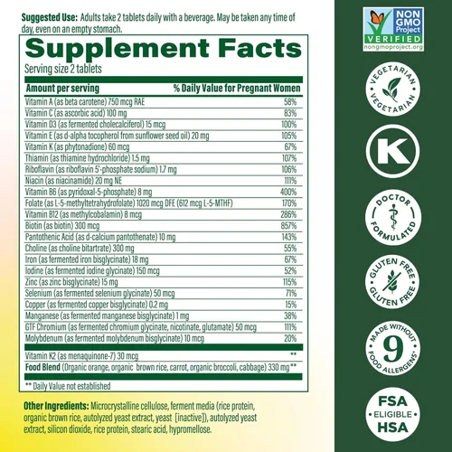 Miniatura 3 de Nutrientes clave vitales para apoyo prenatal tanto de la madre como el bebé Baby & Me 2, MegaFood, 60, 1, 1