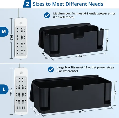 Miniatura 2 de ZhiYo Caja organizadora de cables negra, paquete de 2 cajas organizadoras de cables, tamaño extra grande y mediano, caja oculta para ocultar