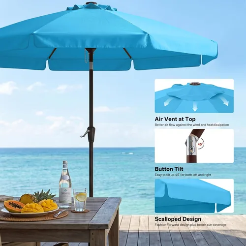 Miniatura 4 de ABCCANOPY - Sombrilla de patio de 9 pies con bordes ondulados, sombrilla de mesa para exteriores con inclinación y manivela, sombrilla de fibra