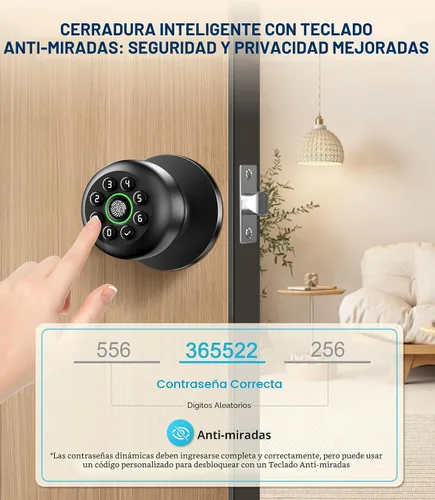 Miniatura 3 de Cerradura de puerta de huellas dactilares, perilla inteligente de puerta de huellas dactilares con teclado, pomos de puerta biométricos con control