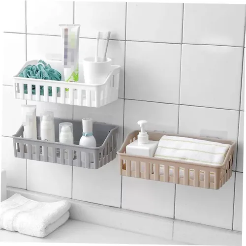 Miniatura 8 de Cabilock Estante de baño montado en la pared, cesta de almacenamiento para ducha y cocina, café claro, organizador multiusos para almacenamiento