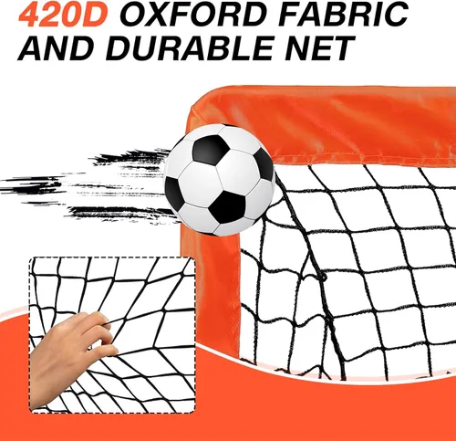 Miniatura 6 de Paquete de 2 redes de fútbol de 4 x 3 pies, porterías de fútbol para practicar niños para interiores y exteriores. Red de fútbol portátil con bolsa