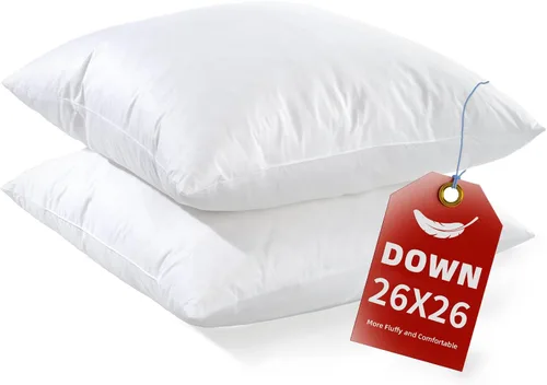 Miniatura 8 de YSTHER Juego de 2 almohadas de plumas de plumón de 14 x 22 pulgadas, almohadas lumbares firmes y grandes para cama, almohadas decorativas suaves