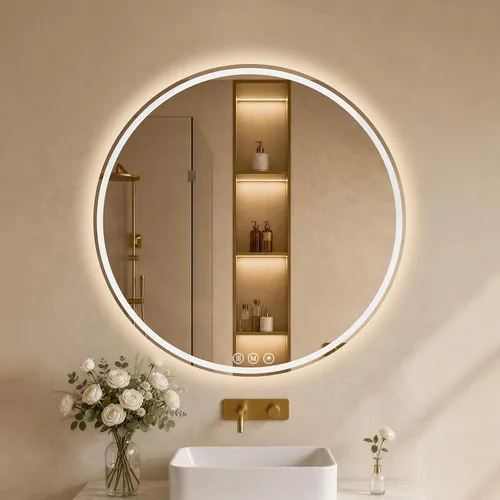 Espejo de baño LED de 20 pulgadas redondo con luces, espejo LED circular, espejo iluminado de baño montado en la pared con 3 colores de brillo,
