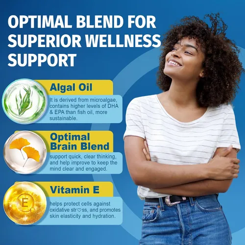Miniatura 3 de Suplemento vegano Omega 3, Omega 3 DHA EPA a base de plantas con B12, B6, B9, vitamina E, Bacopa Monnieri, Ginkgo Biloba, 120 unidades de aceite