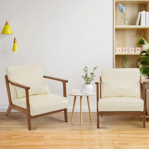 Miniatura 4 de MOJAY Silla Decorativa Moderna con Otomano, Sillón de Salón Tapizado en Cuero Sintético para Dormitorio, Balcón, Recepción
