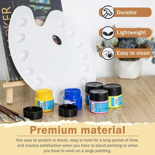 Miniatura 3 de DUGATO Paletas de Pintura Ovaladas Grandes (Paquete de 2, 14x10.5 pulgadas) - Bandejas de Mezcla de Plástico de 14 Pocillos para Acrílico, Óleo