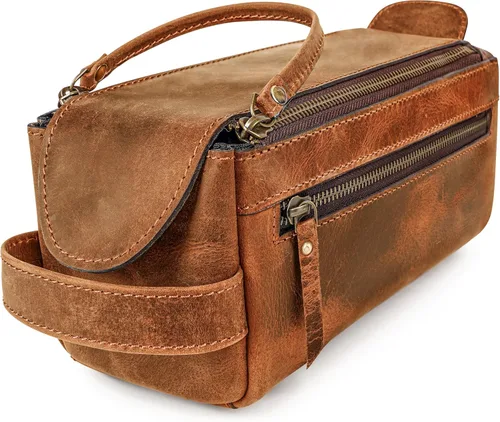 Miniatura 9 de Neceser de cuero hecho a mano de primera calidad para hombres y mujeres, kit de cuero genuino Dopp y bolsa de afeitar para hombres, bolsa