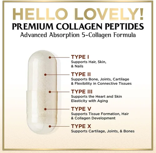 Miniatura 3 de Suplemento de colágeno múltiple de 2400 mg, el mejor complejo de colágeno hidrolizado para mujeres y hombres, con péptido tipo I, II, III, V, X