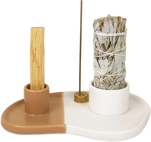 Miniatura 6 de Quemador de incienso de cerámica 4 en 1, soporte de salvia con asa, soporte de salvia para quemar, soporte de Palo Santo, quemador de salvia y palo