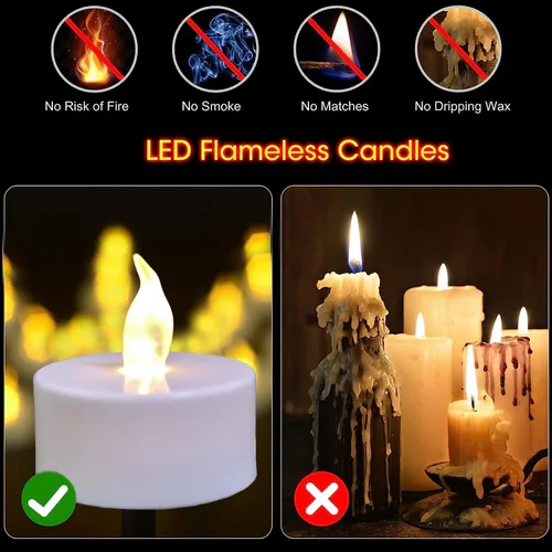 Miniatura 5 de Velas de luz LED a pilas, juego de 24, realistas y brillantes titilantes, duraderas 200 horas, operadas con pilas, sin llama, velas de luz LED