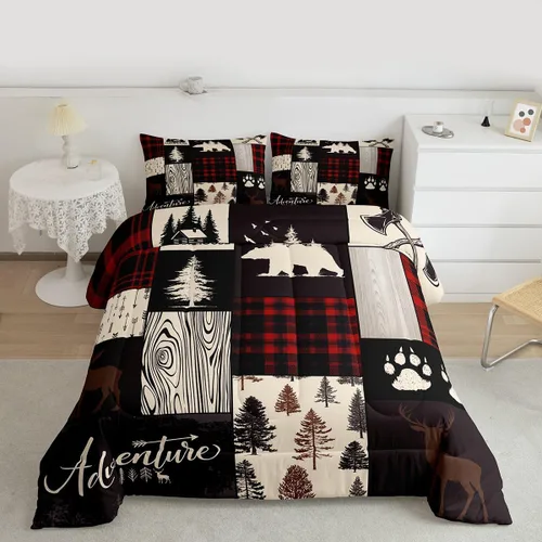 Miniatura 2 de Inserto de edredón retro de cabaña para niños, juego de edredón de retazos a cuadros para niños, adolescentes y adultos, juego de ropa de cama