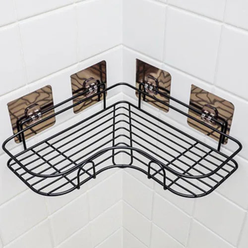 Miniatura 7 de Pilarmuture 1 estante moderno de esquina de hierro negro para ducha, fuerte y duradero, sin taladro, estante de ducha montado en la pared para baño