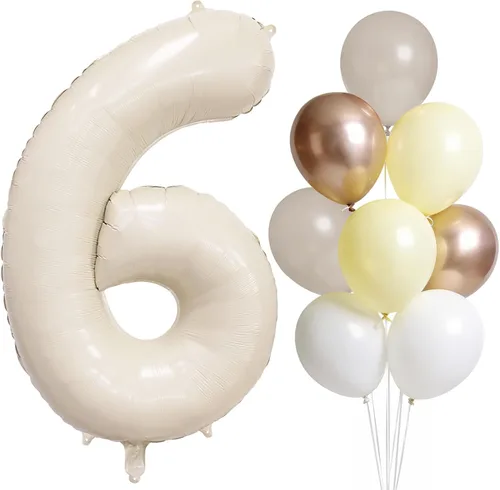 Miniatura 20 de Globo color crema número 1 de 40 pulgadas, color beige nude, número 1, con globos de arena blanca, globos beige nude champán, crema neutra