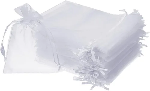 Miniatura 19 de Boshen 100/200 bolsas de organza transparentes para regalos y dulces, bolsas de malla para joyas con cordón al por mayor para detalles de bodas
