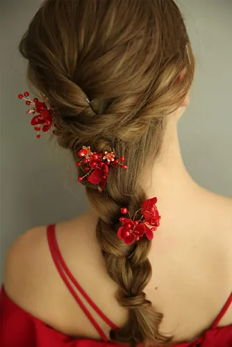 Accesorio para el pelo de novia, peine de flores rojas con diamantes de imitación y perlas para mujeres, novia, graduación, fiesta, noche