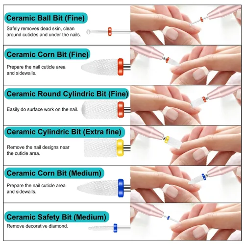 Miniatura 3 de Cellentool Juego de 25 brocas de uñas con caja de almacenamiento, brocas de carburo de diamante de cerámica de tungsteno de 3/32 pulgadas