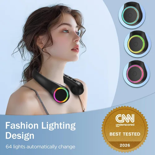 Miniatura 4 de Ventilador de cuello, ventilador portátil con vida útil de 5 a 17 horas, ventilador de cuello de 4000 mAh con 3 velocidades ajustables y 64 luces