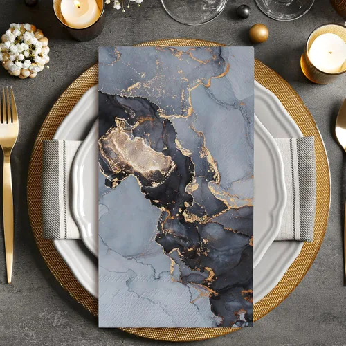 Miniatura 3 de AnyDesign Paquete de 100 servilletas de mármol desechables elegantes servilletas de papel azul dorado marmoleado toallas de mano para el hogar
