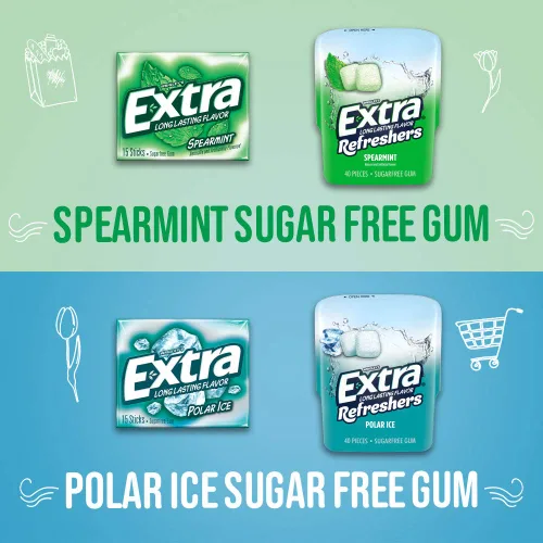 Miniatura 5 de EXTRA Spearmint & Polar Ice - Goma de mascar sin azúcar, surtido a granel, 15 palitos y 40 piezas (2 paquetes de botellas y 12 paquetes individuales)