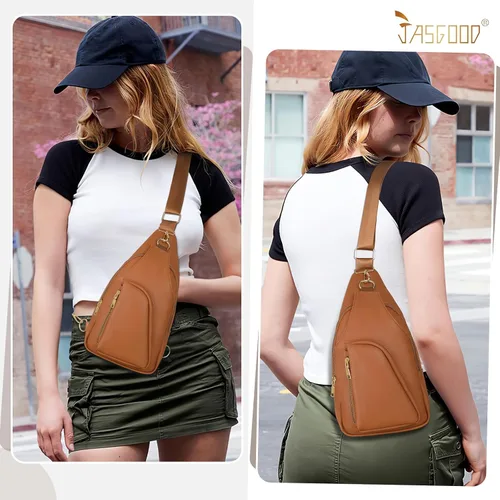 Miniatura 2 de JASGOOD Women Fanny Pack Crossbody Bags PU Leather Sling Bag Trendy Chest Bag for Women Travel,Dark Brown