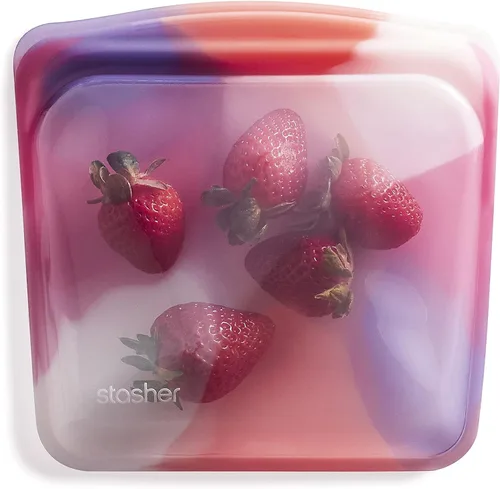Miniatura 20 de Bolsa de almacenamiento reutilizable de silicona premium Stasher para sándwiches, azul actual, apta para microondas, sous vide, lavavajillas, horno