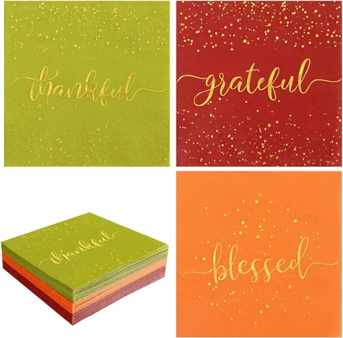 Miniatura 8 de Whaline 75 servilletas de papel desechables de papel dorado para invitados de Acción de Gracias, toallas de papel desechables de otoño para cosecha