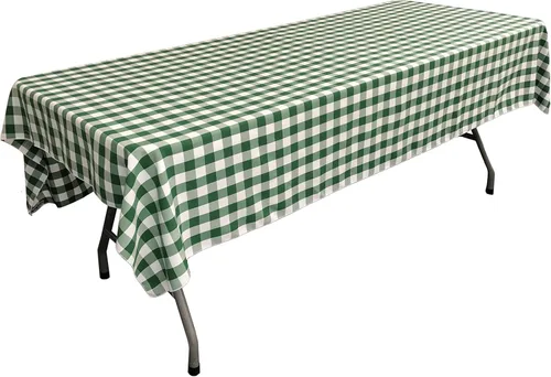 Miniatura 15 de LA Linen Mantel rectangular de poliéster Gingham a cuadros 60 por 84 pulgadas, blanco y verde oscuro